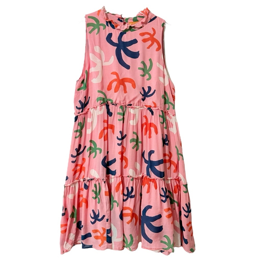 Silk & Cotton Oliphant Pink Abstract Tiered Sundress Size Medium Lined Boho